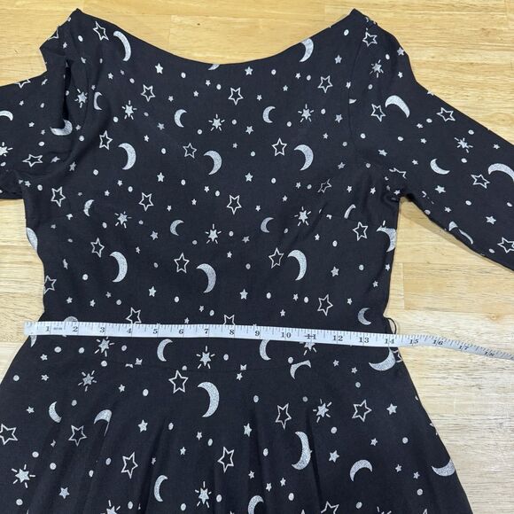 Unique Vintage Devon Swing Dress Black Celestial Moon Stars Halloween Retro S/M - Picture 10 of 14